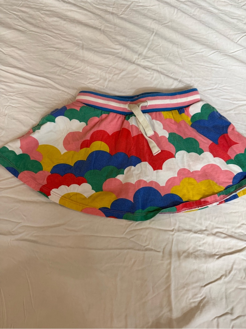 Mini Boden Multicolor Cloud-Print Skirt with Striped Waistband
